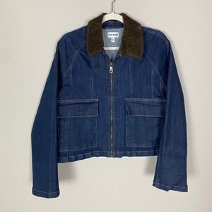 Steve Madden Justina Barn Jacket Deep Indigo Denim Corduroy Collar Womens Large